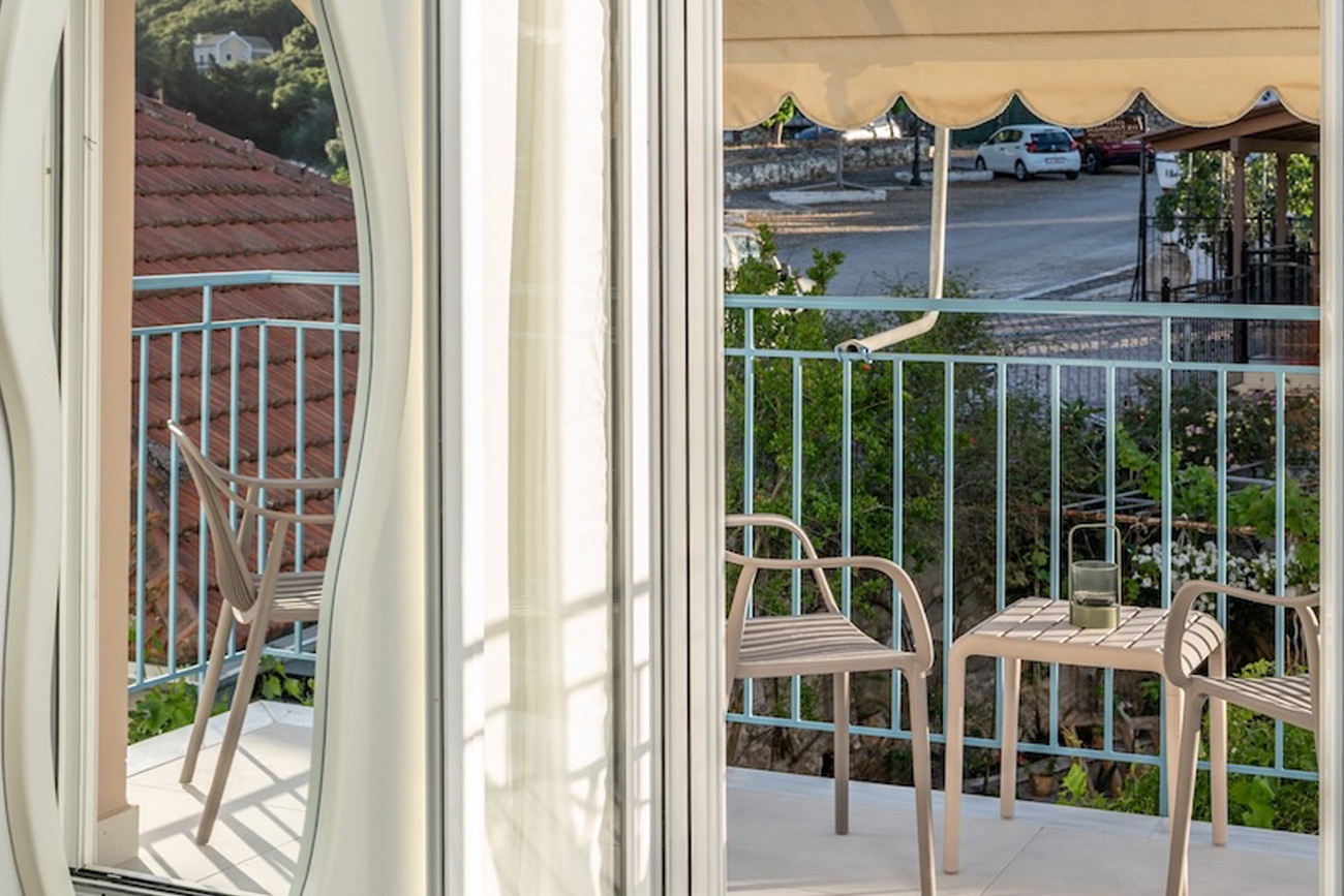 Villa Joanna balcony with panoramic mountain views, Agia Efimia